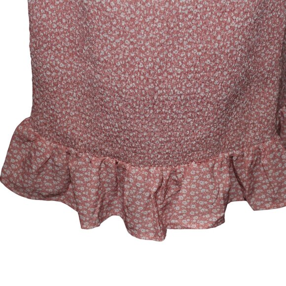 SALE Floral Smocked Mini Dress with Ruffle and Puffed Sleeves Pink XL NWT's - Picture 5 of 12